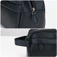 Korean Version Fashion Ladies Hanging Cosmetic Organizer Black Leather Toiletry Bag